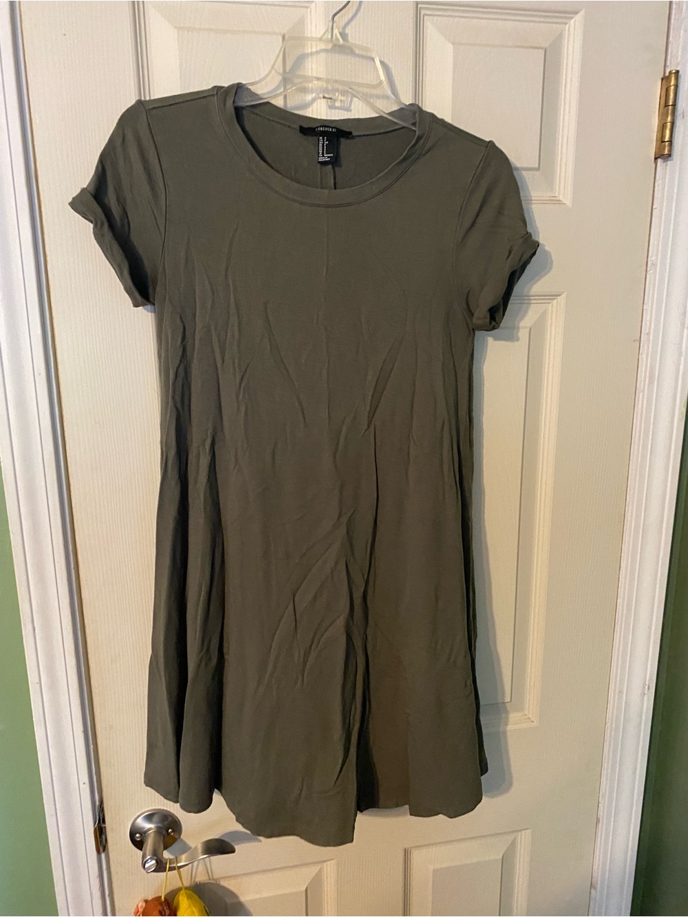 Forever 21 Olive Green Short-Sleeve knit Mini Dress size small